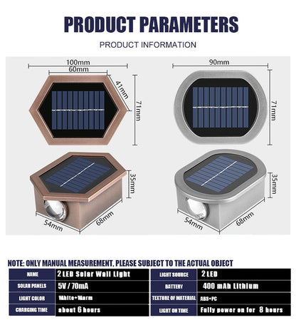 Forte luminosité solaire mur LED lumière extérieure étanche jardin lumières mur rondelle Villa extérieur applique terrasse lampes solaires