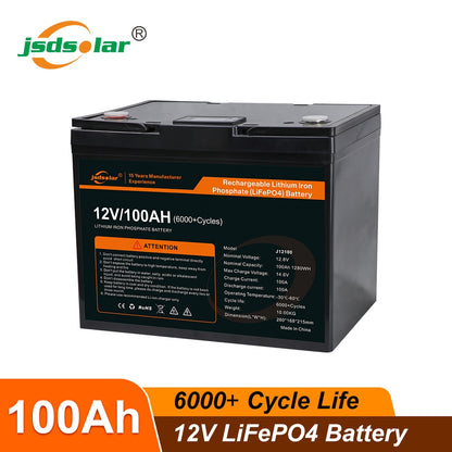 Jsdsolar LiFePo4 100ah 200Ah Batterie de stockage d'énergie amovible 12V 24V LiFePo4 Batterie intégrée BMS pour bateau solaire TVA sans taxe