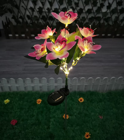 LED Solar Azalea Flowers Garden Lamp Home Decorative Light Landscape Orchid Rose LampYard Lawn Path Holiday Wedding Lights