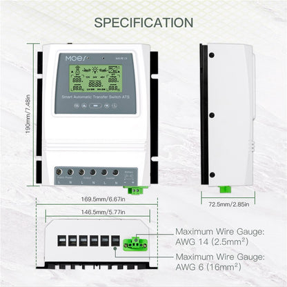 MOES Tuya Smart Dual Power Controller 80A Automatic Transfer Switch for Off Grid Solar Wind System ATS DC 12/24/48V AC 110/220V