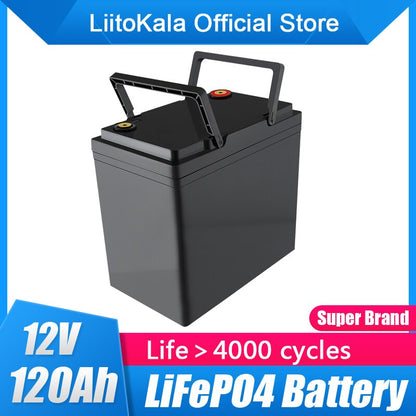 LiitoKala 12 v 120ah capacidade lifepo4 12.8 v bateria solar rv ferro de lítio recarregável com bms para acampamento ao ar livre