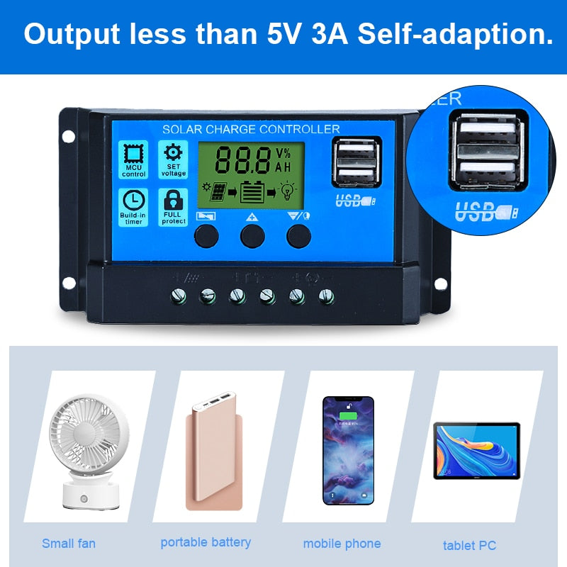 SUYEEGO 30A 20A 10A contrôleur solaire PWM chargeur de batterie 12V 24V affichage LCD automatique double sortie USB 5V panneau solaire régulateur PV