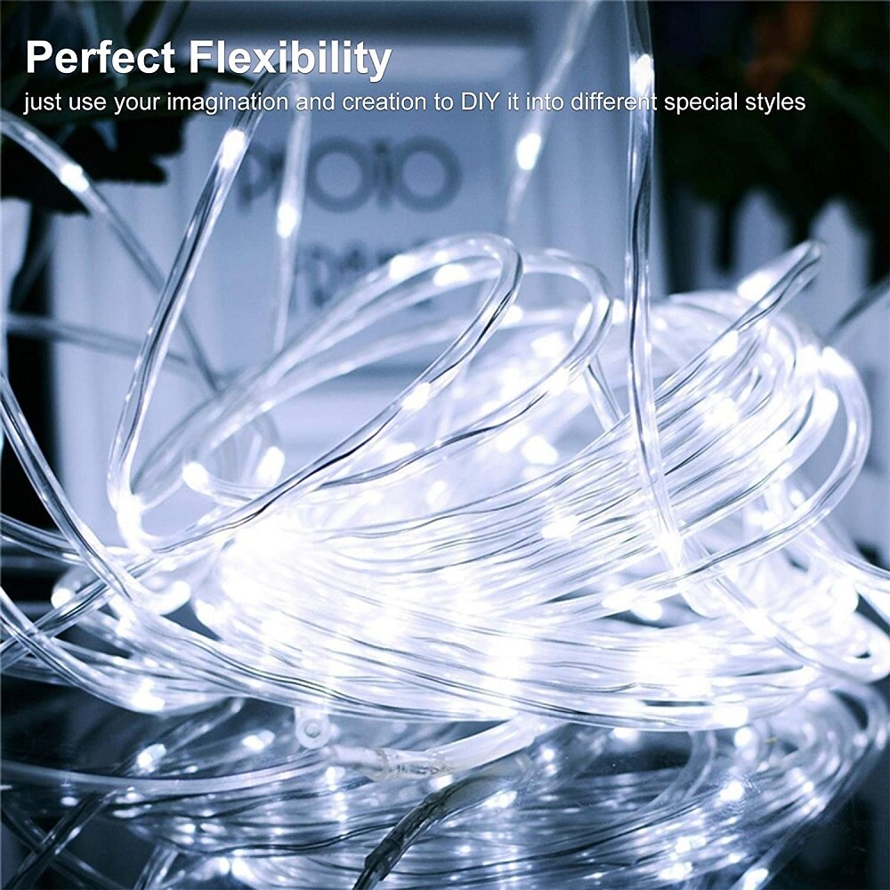Solar Rope Lights 5/10/20M White Waterproof Solar Led Tube Fairy Lights For Outdoor Garden Street Decorations 8 Modes Control