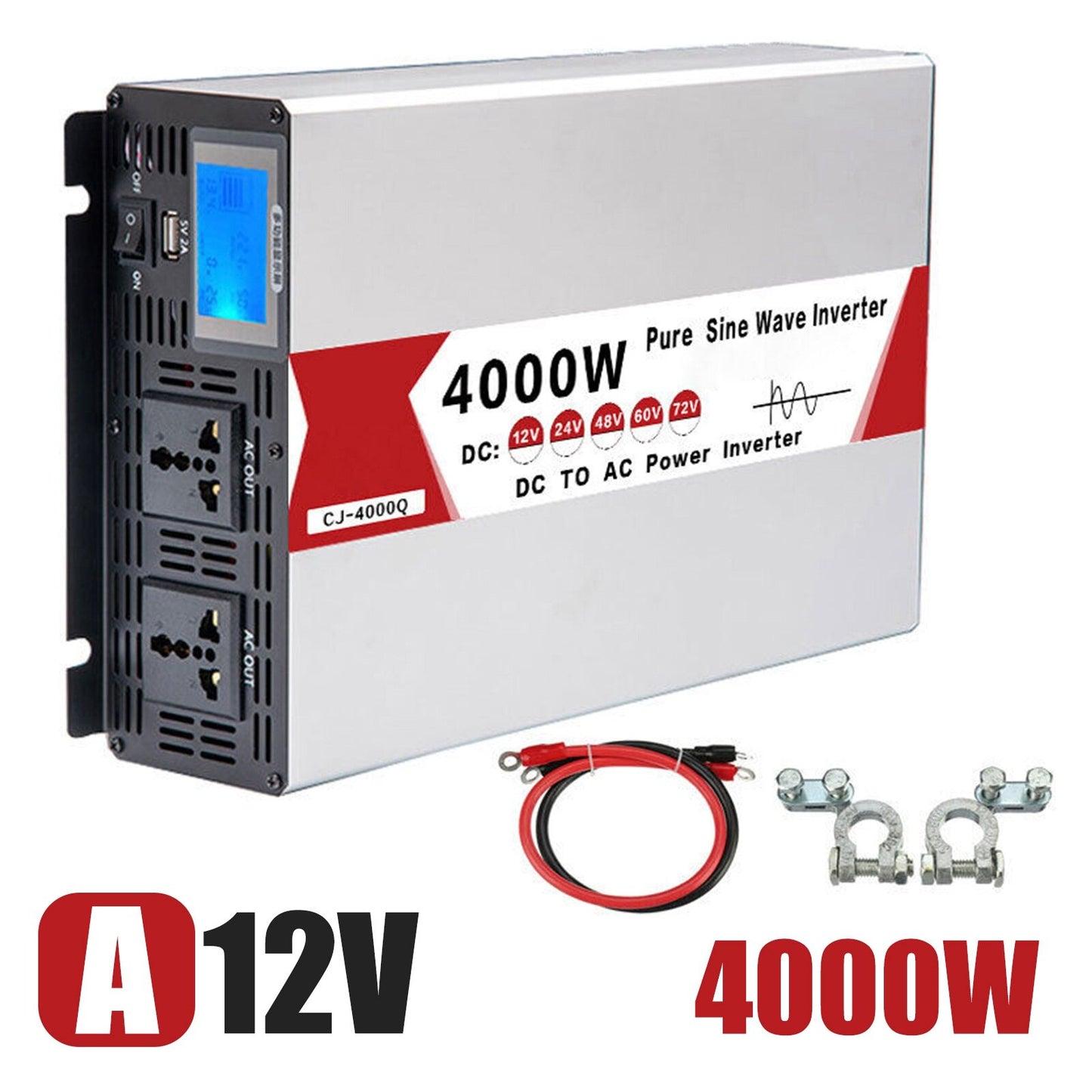 Potenza di picco 4000W Max 12V 24V 48V 60V Inverter a onda sinusoidale pura Potenza nominale 2000W 220V Inverter solari 50HZ