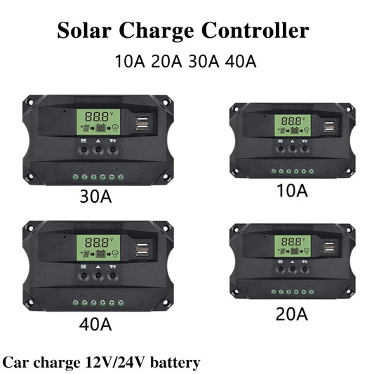 Controlador de carga solar MPPT 12v 24v Painel solar Regulador de bateria 10A 20A 30A 40A Controlador solar Dual USB 5V Display LCD