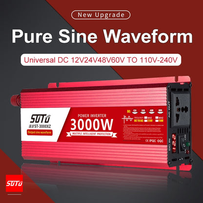 Pure Sine Waveform Universal Inverter DC 12V24V48V60V to 110V-240V LCD Screen Inverter 1800W/2200W/3000W PowerConverter 50/60HZ