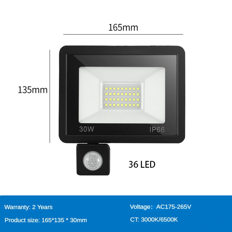 PIR Motion Sensor LED Flood Light 220V Projecteurs étanches 30W 50W 100W Applique Réflecteur Éclairage extérieur pour Garden Street