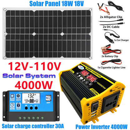 Solar Power Generation System Dual USB 18W Solar Panel 6000W Power Inverter with Smart LCD Display Dual USB Ports Controller Set