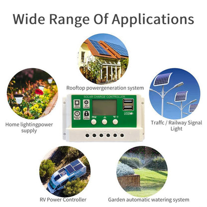 Controlador de Carga Solar 12V24V Auto. Corriente del cargador 30A20A10A para paneles fotovoltaicos 100W 200W 300W 400W 500W