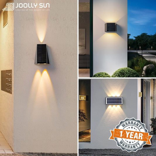 Joollysun Lampada da parete solare Illuminazione per esterni Luci moderne per portico per giardino domestico Recinzione Patio Lampada LED senza fili impermeabile IP65