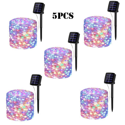 LED Solar Lights Outdoor Fairy String Light Festoon Lamp Waterproof 8 Modes Copper Wire Light for Garden Decor 52/32/22/7M