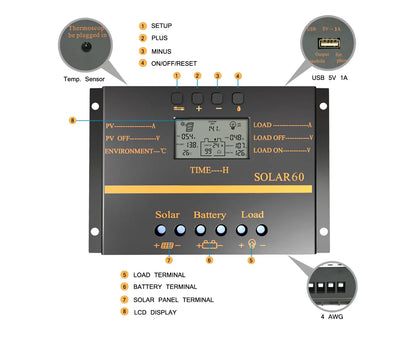 S60 - PowMr 60A PWM Solar Charge Controller with LCD Display 0 Layer