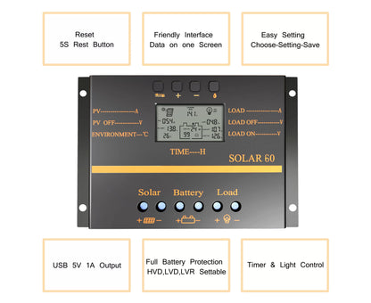 S60 - PowMr 60A PWM Solar Charge Controller with LCD Display 0 Layer