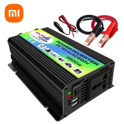 XIAOMI 3000W Peak Onduleur solaire de voiture DC 12V à AC 220V Convertisseur d'adaptateur de voiture avec 2.4A 2-Port USB Adaptateur de voiture Écran LCD