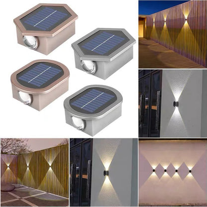 Forte luminosité solaire mur LED lumière extérieure étanche jardin lumières mur rondelle Villa extérieur applique terrasse lampes solaires