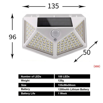 Lampada da giardino a LED per esterni a energia solare Lampade da parete a induzione per il corpo umano Quattro lati 100LED Ricarica per decorazioni per la casa Luci stradali