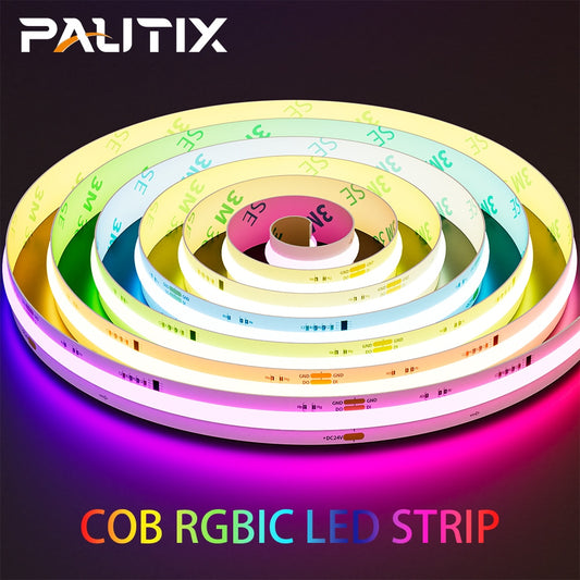 Tira de LED COB PAUTIX Pixel direccionable RGB Full Dream Color DC 12V 24V Flexible 630LEDs/m cinta de luces Led inteligente para decoración de habitación