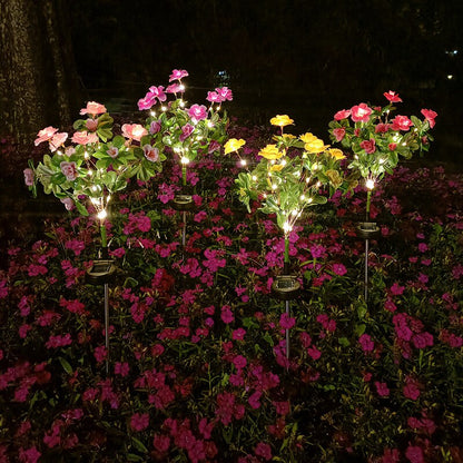 LED Solar Azalea Flowers Garden Lamp Home Decorative Light Landscape Orchid Rose LampYard Lawn Path Holiday Wedding Lights