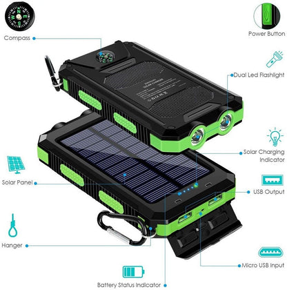 Power Button Compass Dual Led Flashlight Solar Charging In