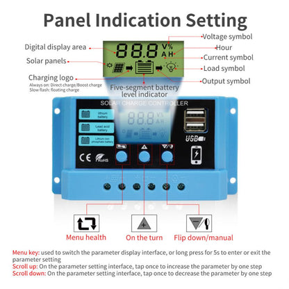 PWM Solar Charge Controller12V 14V 10A/20A/30A Solar Controller Solar Panel Battery Regulator LCD Display Dual USB 5V Output