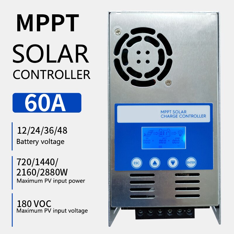 Display lcd 60a mppt controlador de carga solar automático 12 v 24 v 36 v 48 v para máximo 190 vdc painel fotovoltaico controle de carregador solar ferramentas para casa