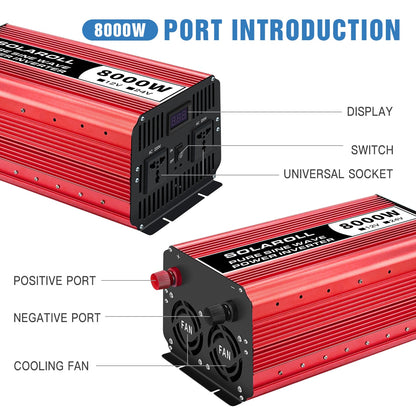 Pure Sine Wave Inverter DC12V/24V toAC220V 50HZ/60HZ 3000W 4000W 5000W Voltage Converter Portable Car Transformer Solar with LED