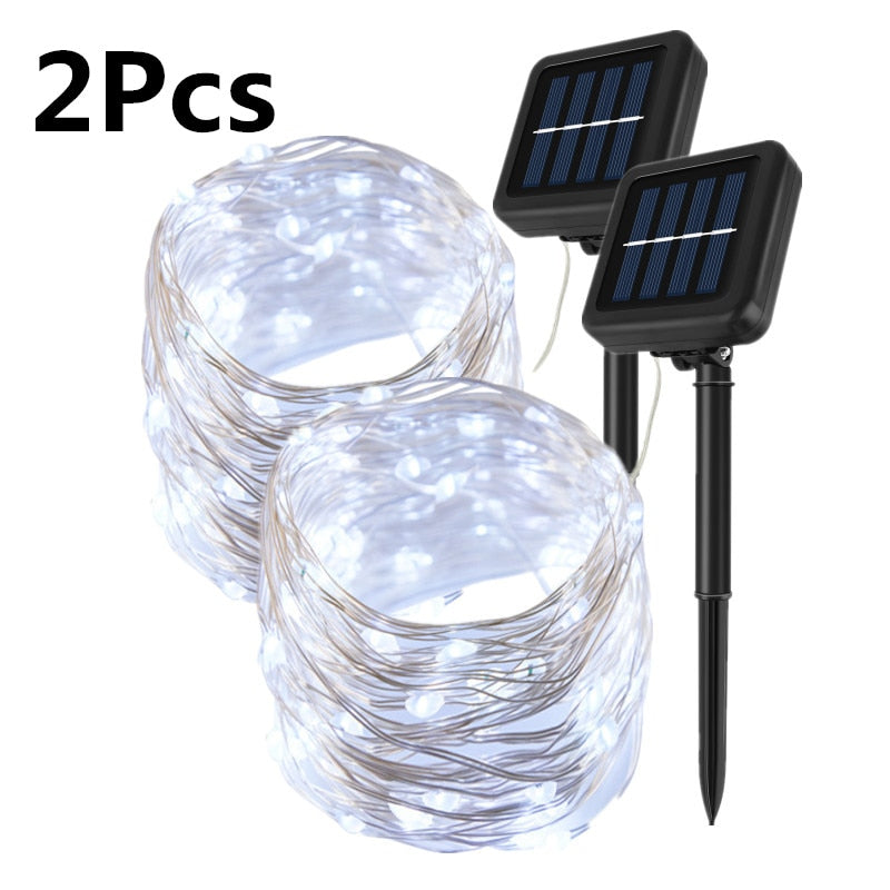 Luces solares LED Guirnalda de luces para exteriores Guirnalda 50/100/200/300 LED Luz de hadas Luz de Navidad Lámparas de jardín de calle impermeables