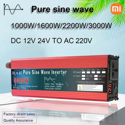 XIAOMI Inverter Pure Sine Wave DC 12v/24v To AC 220V 1000W 1600W 2200W 3000W 10000 WPortable Power Bank Converter Solar Inverter