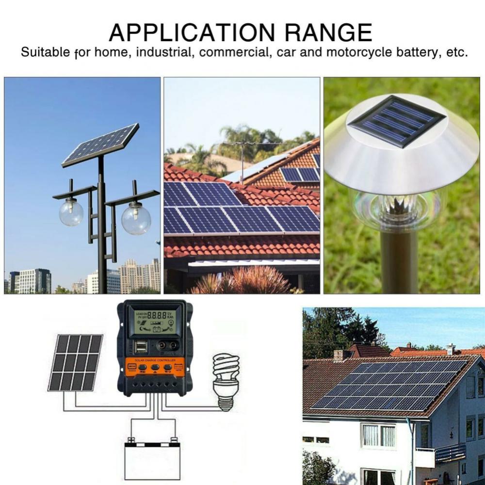 Solarladeregler, PWM-Controller mit LCD-Display, 10 A, 20 A, 30 A, 12 V, 24 V, Dual-USB-5-V-Ausgang, Solarpanel-Laderegler