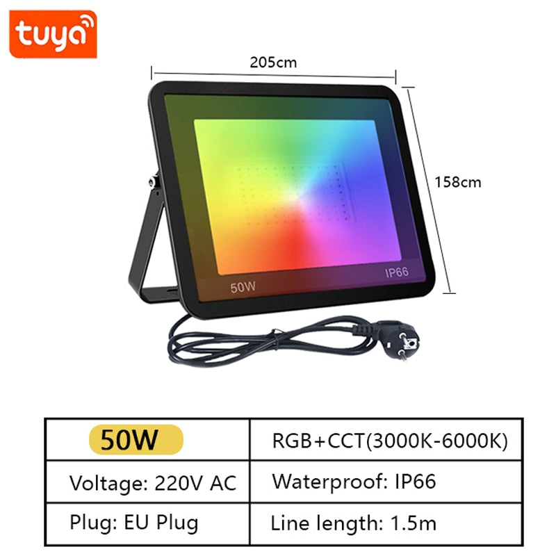 Luzes de natal TUYA RGB Projetor led externo IP66 à prova d'água foco led 220v 100W 50W 30W iluminação externa para pátio de jardim