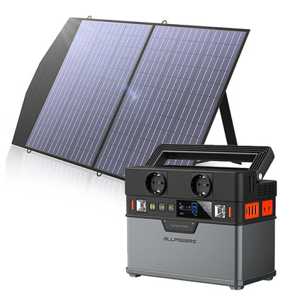 ALLPOWERS Solar Generator, 110V/220V Portable Power Station,Mobile Emergency Backup Power With 18V Foldable Solar Panel Charger