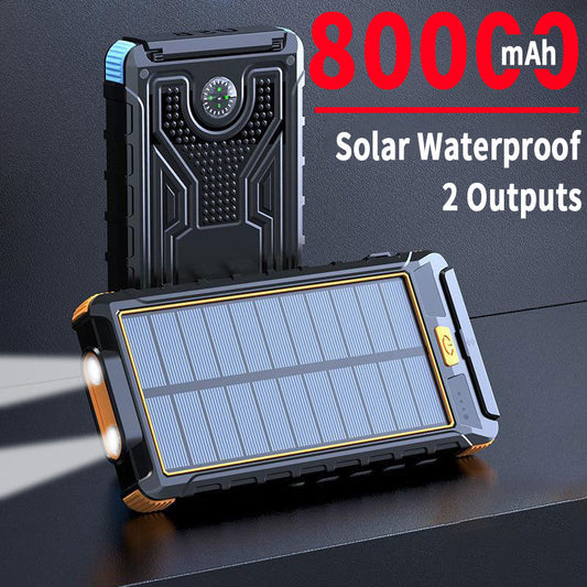 Solar Power Bank 80000mAh Caricabatterie portatile ad alta capacità Torcia a batteria esterna a ricarica rapida impermeabile per iPhone Xiaomi