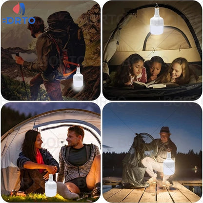 Luzes de emergência LED recarregáveis ​​USB Casa Lanternas portáteis ao ar livre 100 W Lâmpada de emergência Lâmpada de bateria Lanterna para churrasco Luz de acampamento