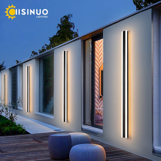 Moderna lámpara de pared LED de tira larga impermeable para exteriores IP65, luz de pared de aluminio, candelabro de porche de jardín, luminaria de candelabro de 110V 220V