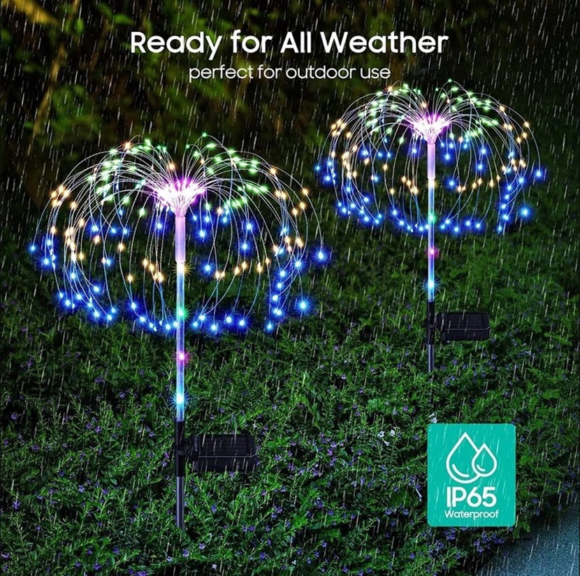 Solar String Firework Light Outdoor Waterproof Garden Lamp 2/8 Modes DIY Shape NightLight Christmas Decor Gift Backyard Lawn