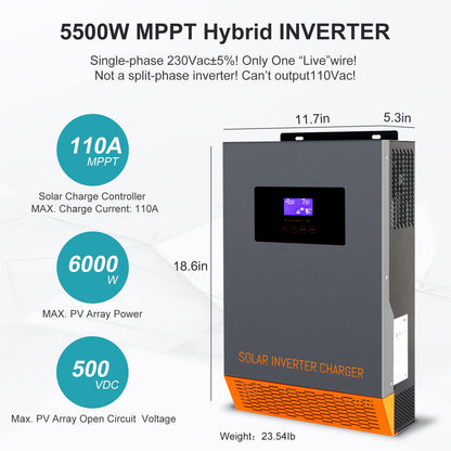 PowMr Hybrid Solar Inverter MPPT 5.5KW&amp;3.5KW 48V/24V 230VAC Pure Sine Inverter With 110A Battery Charger Work for Solar Panels