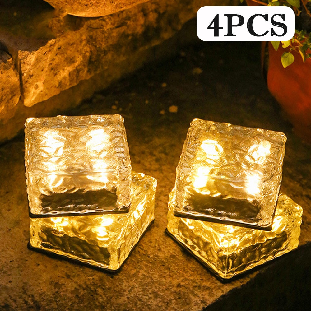 4pcs Solar LED Lights Outdoor Decor Lawn Lamp Solar Brick Light Sunlight For Landscape Pathway Garden Decor Solar Garden Lights