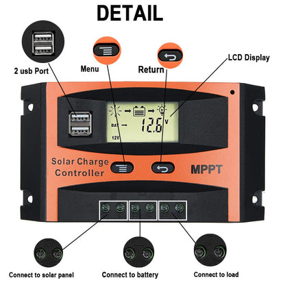 DETAIL LCD Display 2 usb Port Menu Return Solar Charge Controller