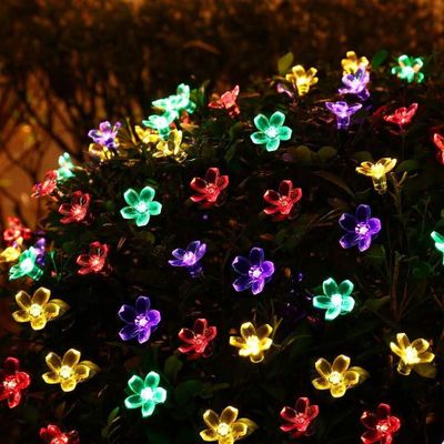 Solar Garlands Light 5m 7m 12m Peach Flower Solar Lamp Power LED String Fairy Lights Garden Wedding Decor for Outdoor