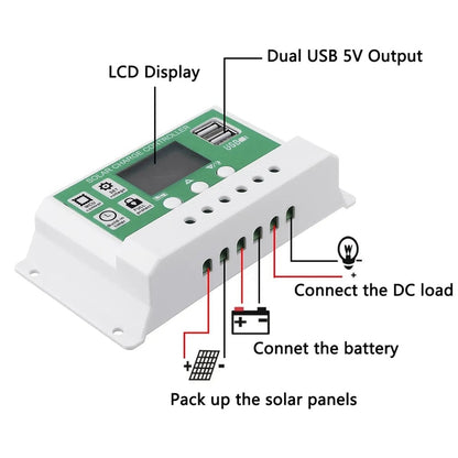 PWM Solar Charge Controller 10A 20A 30A 12V 24V PV Regulator With LCD Display For 100W 200W 300W Solar Panel Controllers