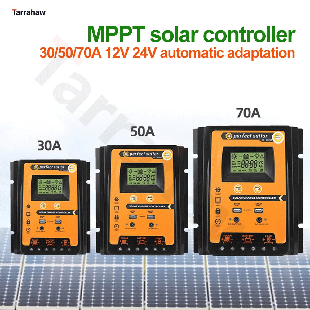 MPPT Solar Laderegler 12V 24V 30A 50A 70A Photovoltaik Zelle Controller Solar Panel Batterie Regler 2 USB 5V LCD Display
