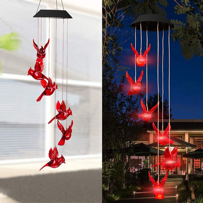 Color changing Solar Wind Chime Crystal Ball Hummingbird Wind Chime Lamp Waterproof Outdoor Use for Courtyard Garden Decoration