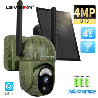 LS VISION LS-WS16M Caméra Solaire - Caméra de Sécurité Solaire 4MP 4G sans Fil Extérieur WiFi Détection Humain/Animal 2-Way Talk IP66 Caméra de Faune Étanche