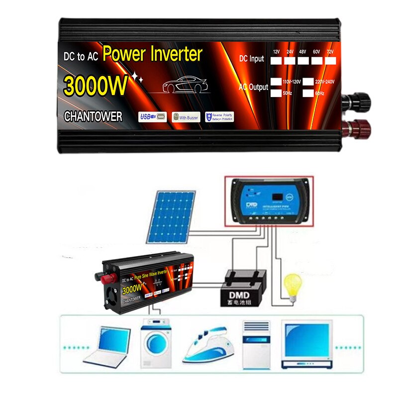 Modifizierter Sinus-Wechselrichter, 12 V, 220 V, Solar-Wechselrichter, 1000 W, 2000 W, 3000 W, 4000 W, Spannungswandler, 12 V-Stromrichter, Auto-Wechselrichter