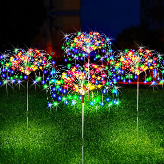 Solar-LED-Feuerwerk-Lichterkette im Freien, Gartendekoration, Rasen-Wege-Lichter für Terrasse, Hof, Party, Weihnachten, Hochzeitsdekoration