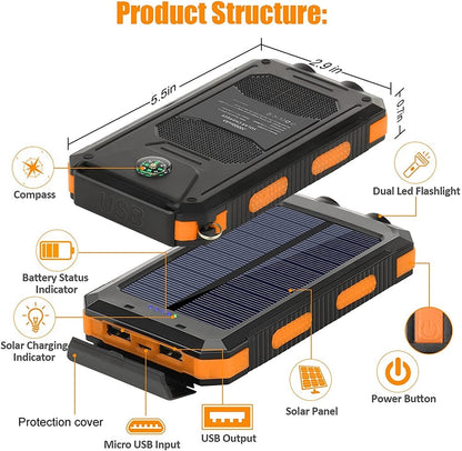 Solar Power Bank 80000mAh Portable Charging Poverbank External Battery Charger  Strong Light LDE Light for All Smartphones