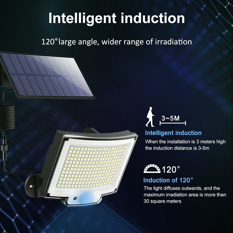 Luci solari a LED 106/228 Lampada da parete con sensore di movimento PIR per esterni IP65 Lampione stradale impermeabile con telecomando per illuminazione da giardino