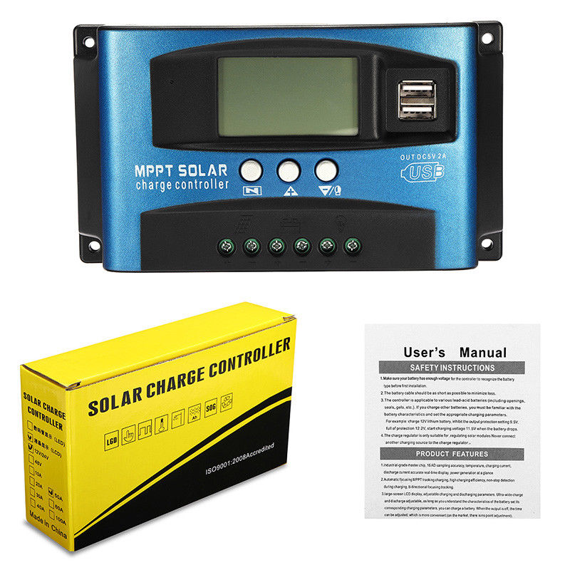 Controlador solar 30/50A MPPT Controlador de carga y descarga solar Pantalla LCD USB dual Regulador de cargador de panel de celda solar automático