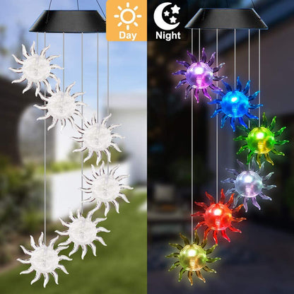 Color changing Solar Wind Chime Crystal Ball Hummingbird Wind Chime Lamp Waterproof Outdoor Use for Courtyard Garden Decoration