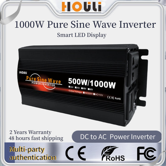 Inversor 12v 220v Pure Sinus Sine Wave Convertidor doméstico Inversores solares 50hz Frecuencia 110v 12 V 220 V 12v220v 24v Inversor 1000W